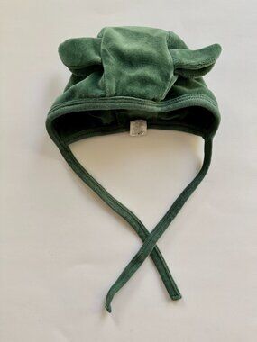 Kate Quinn Baby Velour Bonnet Hat Sz 0-3M Green Bear Ears Organic Cotton